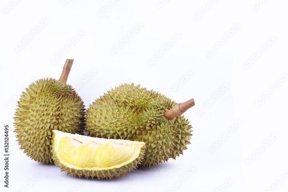 Obraz premium durian mon thong is king of fruits durian on white background healthy yellow durian fruit food isolated close up 