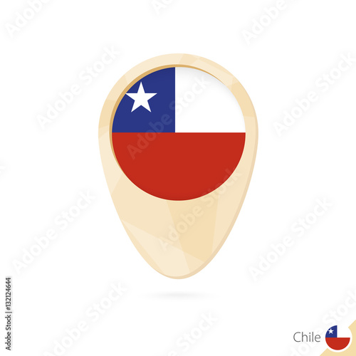 Map pointer with flag of Chile. Orange abstract map icon.