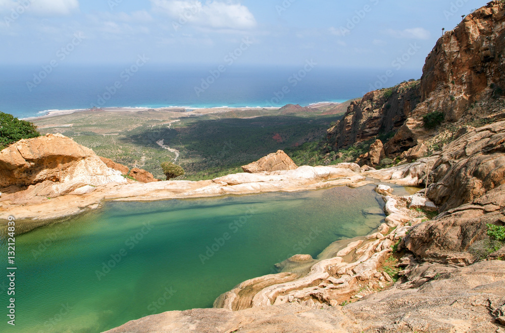 Fototapeta premium The mountain lake of Homhil on the island of Socotra