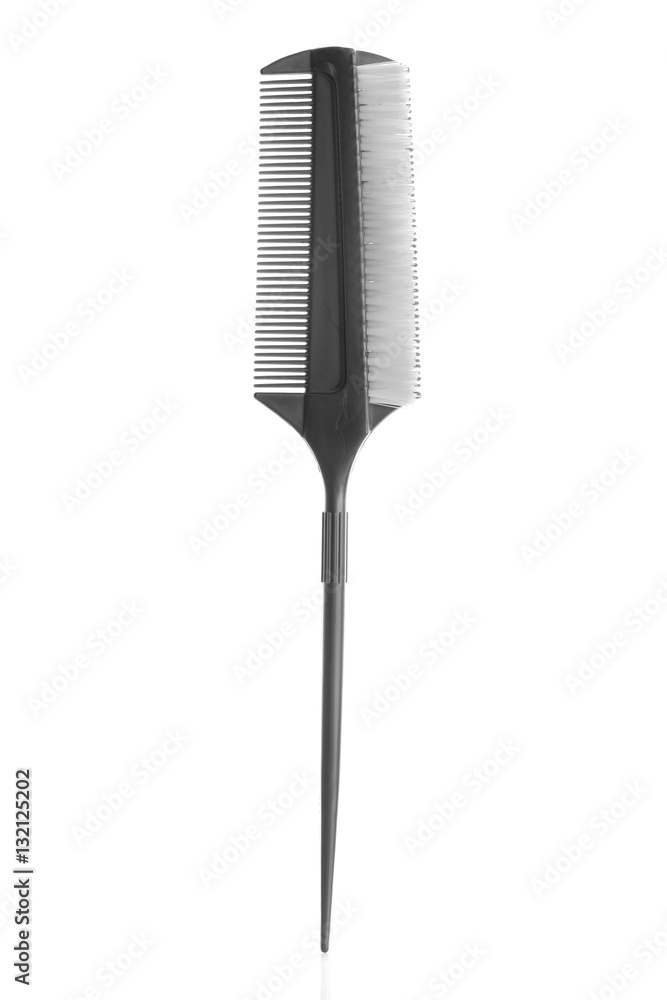 Grey tapping hair comb brush with long handle, isolated on white background, clipping path included Grey tapping hair comb brush with long handle, isolated on white background, clipping path included
