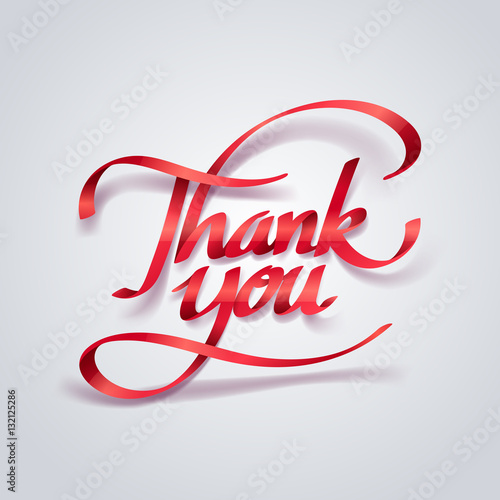 Red ribbon of thank you calligraphy hand lettering