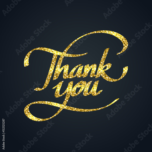 Gold glitter of thank you calligraphy hand lettering