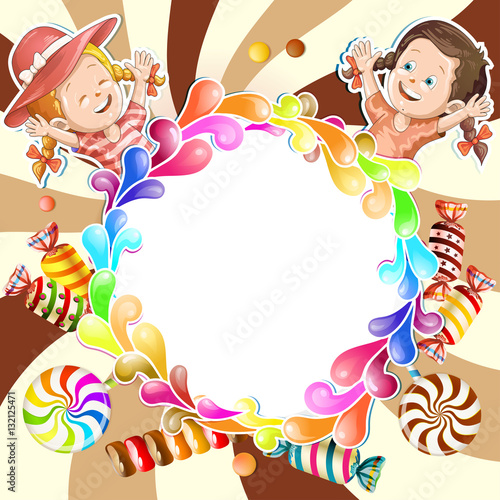 Illustration of kids with chocolate background