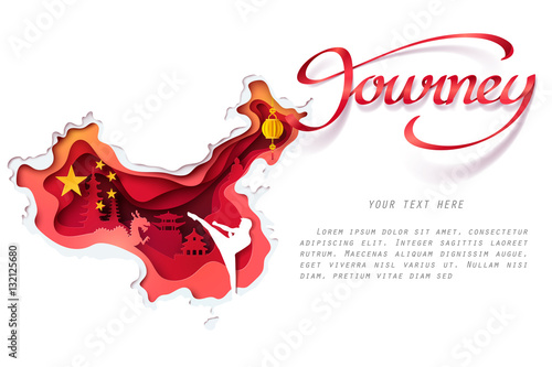 Paper art of China with red Journey ribbon and space for text