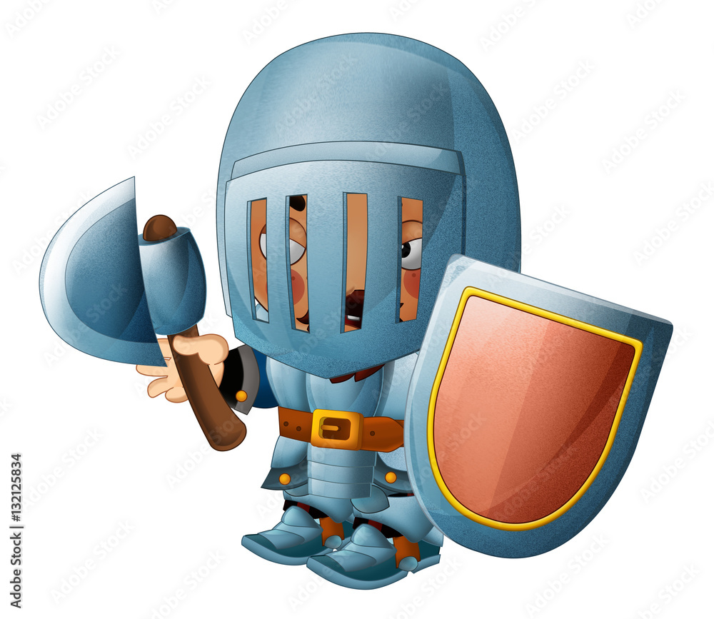 Cartoon funny knight with axe and shield - isolated - illustration for children Cartoon funny knight with axe and shield - isolated - illustration for children