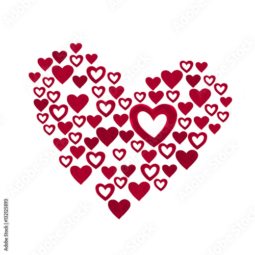 Red or burgundy colors Hearts isolated on white background. For Valentines day watercolor hand paint. Detail or closeup brush stroke pattern. 