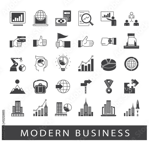 Collection of modern business icons. Premium quality icons for business and finances. Set of business icons. Vector illustration.