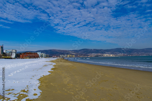 Wallpaper Mural Snowy beach and sea at winter with blue sky Torontodigital.ca