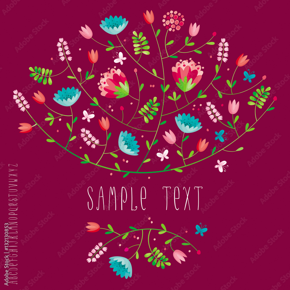 Flower composition with hand drawn alphabet Flower composition with hand drawn alphabet