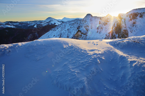Sunrise in winter Carpathians.