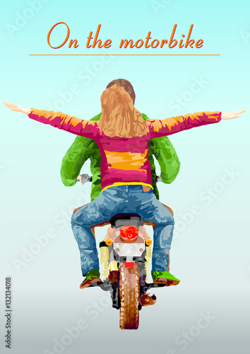 Young couple on the motorbike