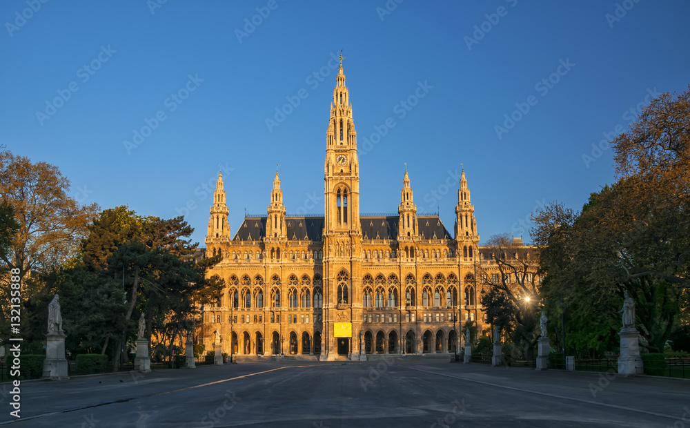 Vienna's Town Hall at morning sunlit, Austria