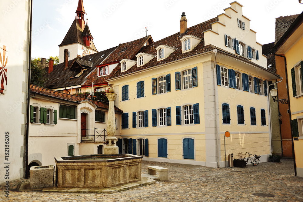 Courtyard with typical swiss houses in Bremgarten, Aargau, Switzerland