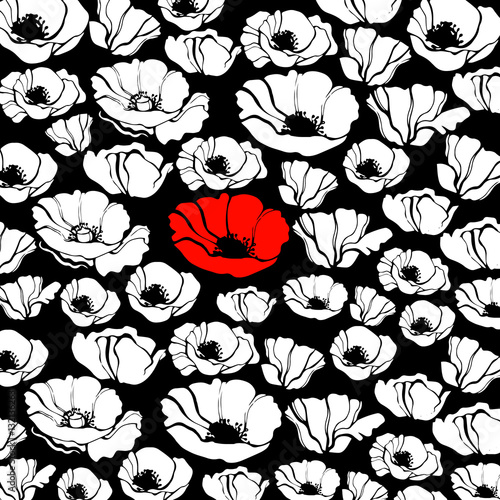 Fototapeta Naklejka Na Ścianę i Meble -  poppy nature flower vector plant pattern drawing
