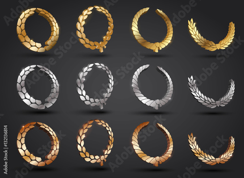 Gold, silver, bronze laurel wreath.