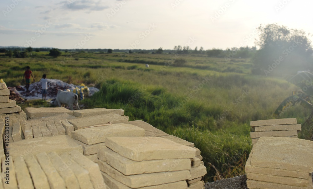Fototapeta premium Traditional Brick Making in the Philippines Alaminos County