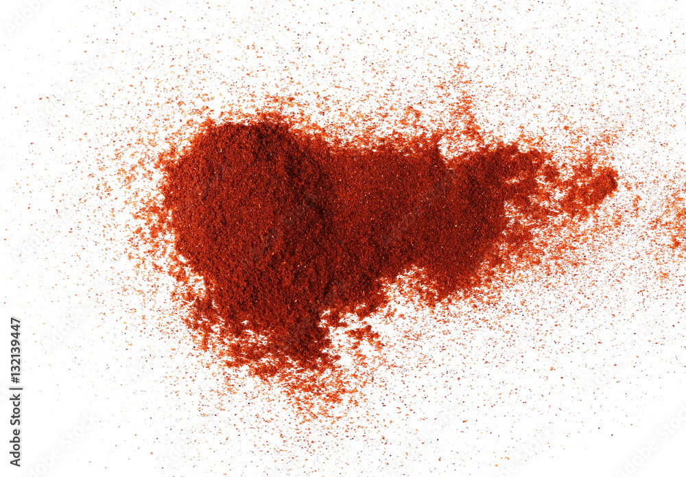 Pile of red paprika powder isolated on white Pile of red paprika powder isolated on white