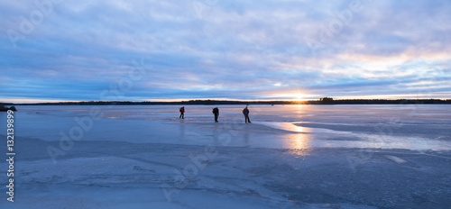 Ice skating in the countryside from Sweden at sunset