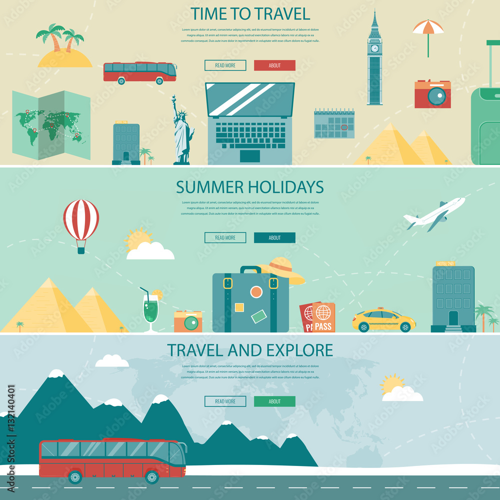 Travel and Tourism Headers, Banners. Concept website templates. Vector