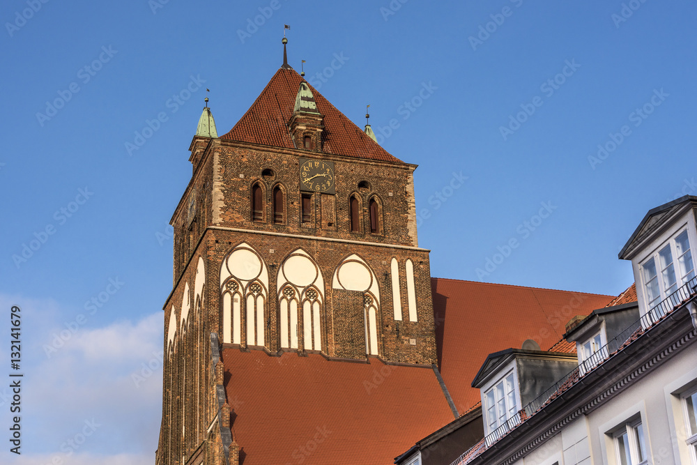 Germany, Greifswald: Steeple of the Lutheran St. Marien church (St.-Marien-Kirche).