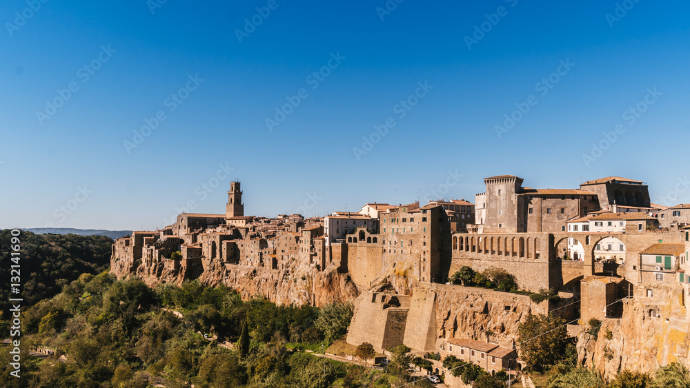 Pitigliano is a town built on a tufa rock, Italy.