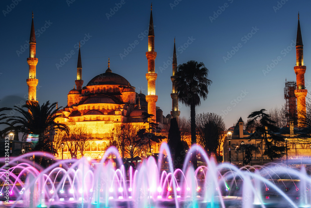 Naklejka premium Illuminated Sultan Ahmed Mosque