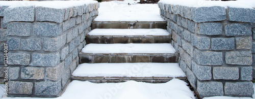 Granite steps in the snow.