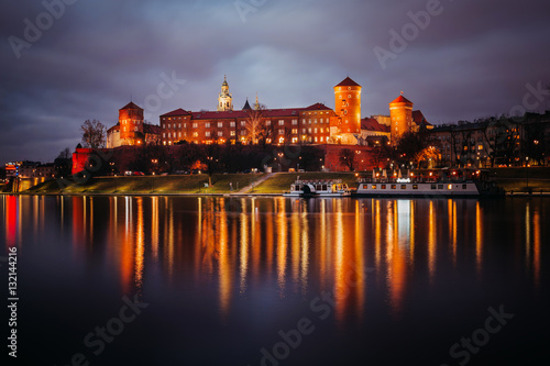 Fantastic night Krakow. The Royal Wawel Castle in Poland