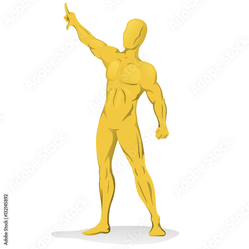 Illustration of golden person statue with arm raised. Ideal for visual communication, information and institutional material
