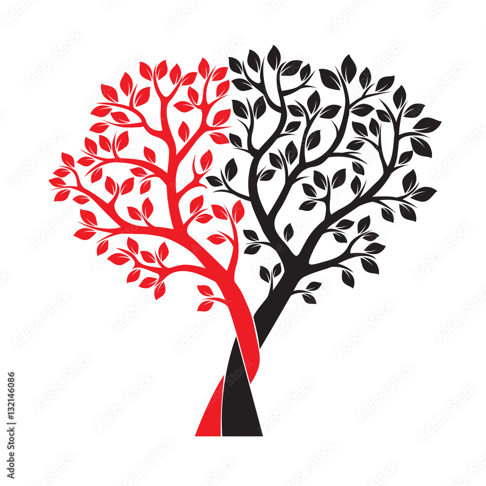 Obraz premium Black and Red Trees and Leafs. Vector Illustration.