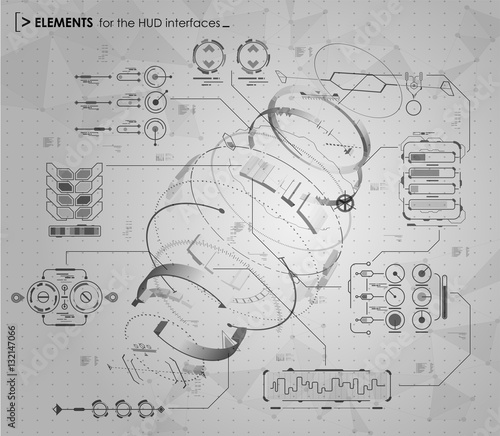 black and white infographic elements. HUD UI for business app. Futuristic user interface. Abstract virtual graphic touch user interface. UI hud infographic interface screen monitor set web
