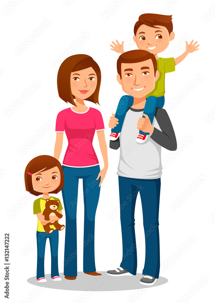 cute cartoon family with two kids Stock Vector | Adobe Stock