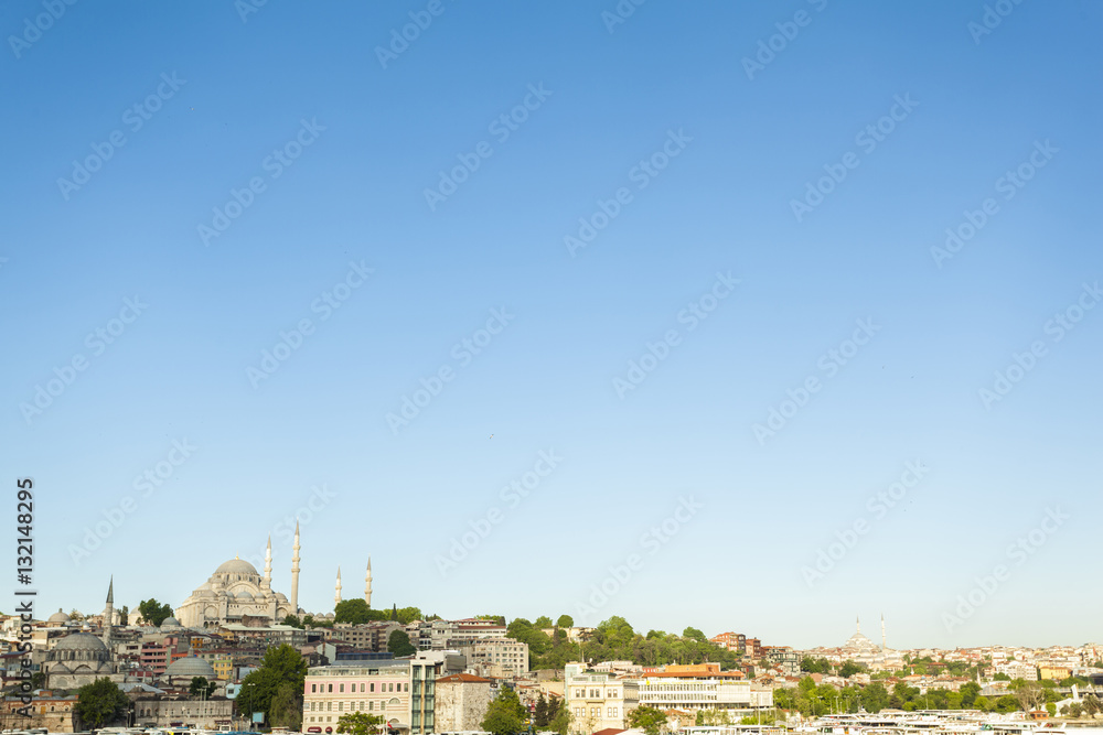 Landscape view of Sultan Ahmet Mosque (Blue Mosque) Istanbul, Turkey. With plenty copy space