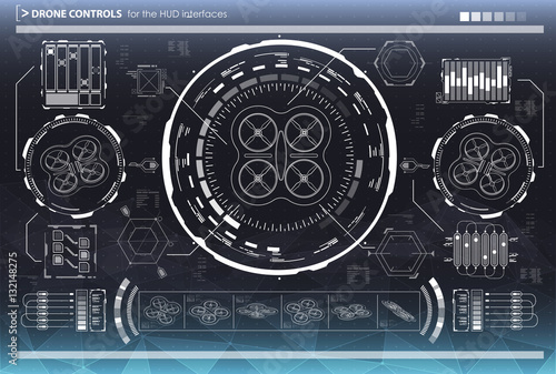 Control elements for the interfaces. HUD UI for drones. Futuristic user interface. Virtual graphic