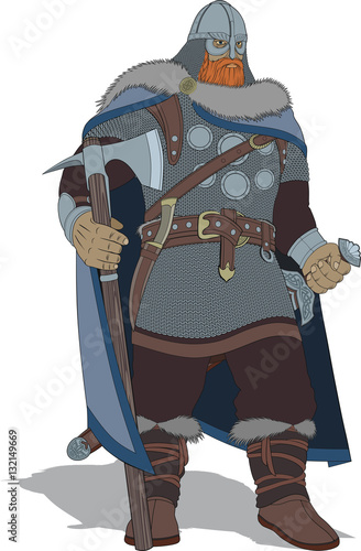 Medieval warrior, viking in panoplies with a weapon