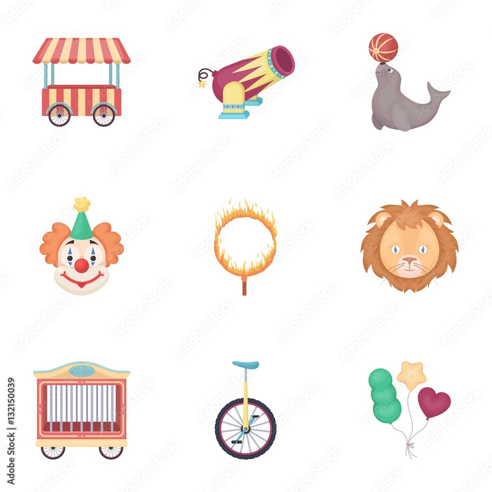 Circus set icons in cartoon style. Big collection of circus vector ...