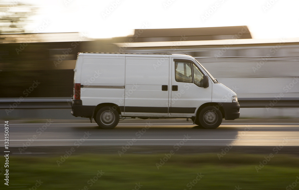 fast white delivery car