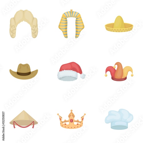 Hats set icons in cartoon style. Big collection of hats vector symbol stock illustration