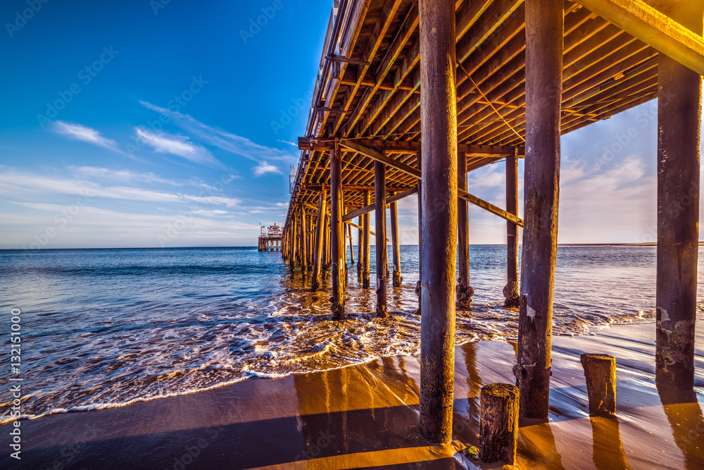 wooden poles in Malibu pier