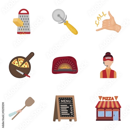 Pizza and pizzeria set icons in cartoon style. Big collection of pizza and pizzeria vector symbol stock illustration