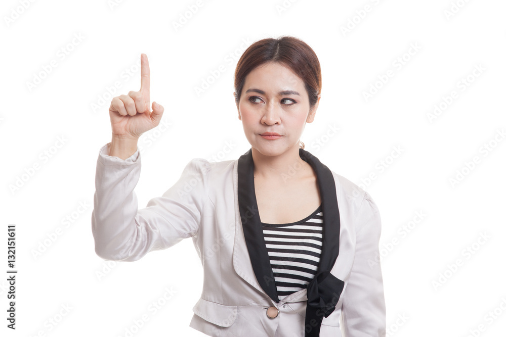 Asian business woman touching the screen with her finger. Asian business woman touching the screen with her finger.