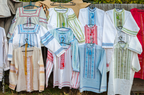 Traditional Ukrainian national clothes with embroidery.
