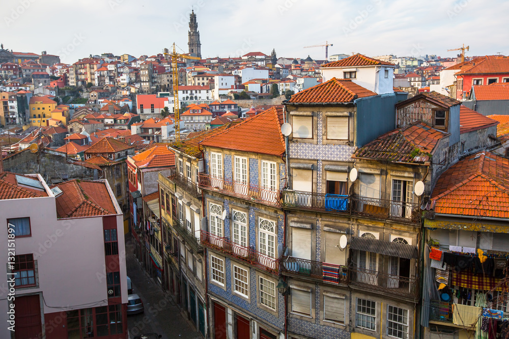 Facades of buildings in the Porto old town, Portugal.