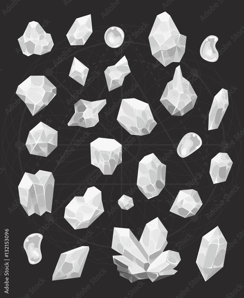 Naklejka premium Cartoon stones Icons Set. Illustration of a set of white gems stones, minerals icons for web and app