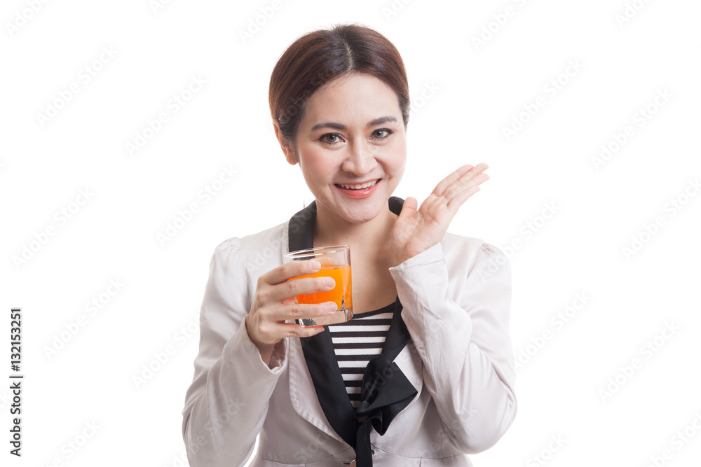 Happy Young Asian woman drink orange juice. Happy Young Asian woman drink orange juice.