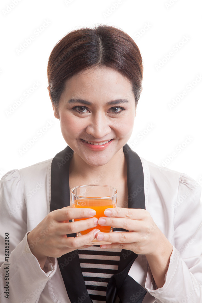 Young Asian woman drink orange juice. Young Asian woman drink orange juice.