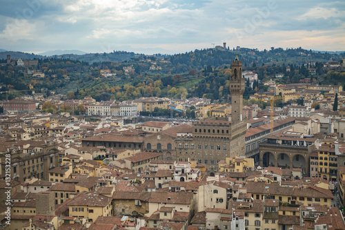 Beautiful aerial view of Florence from the observation platform Duomo, Cathedral Santa Maria del Fiore.