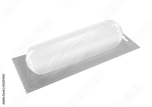White empty plastic packaging with sausage