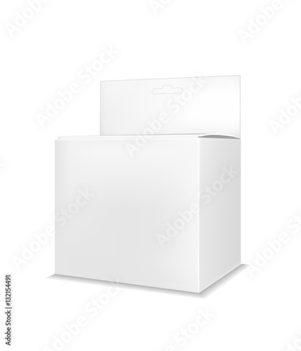 Realistic transparent paper or plastic packaging box with hanging hole