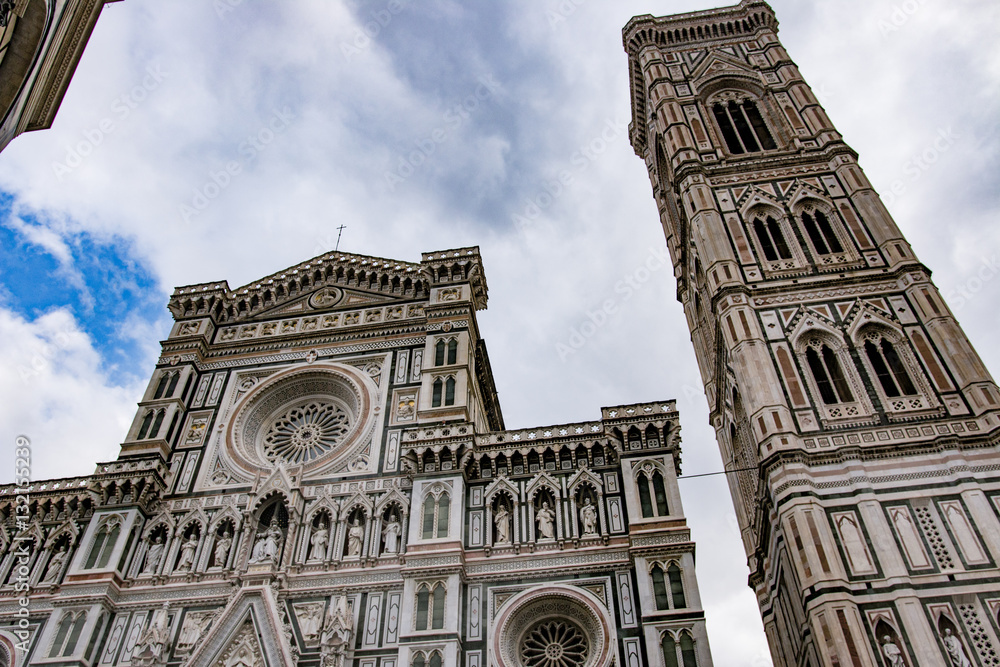 Italy. Florence, Cathedral Santa Maria del Fiore and Campanile di Giotto.